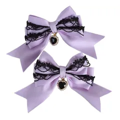 森ガール lolita お人形 おしゃれ ゴシック ヘアアクセサリー ヘアクリップ こころ チャーム 女の子 リボン 蝶結び 2点セット コスプレ系 レース 髪飾り ゴスロリ ゆめかわいい (パープル) ロリータ バレッタ [トクとユウ]