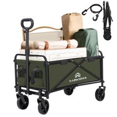 自立収納 キャンプ カート 高耐荷重 ワンタッチ展開＆収納 大容量100kg 折り畳み式 持ち運び便利 軽量4.6kg 頑丈スチール制 多地形対応 ミニ キャンプ アウトドアワゴン レジャー 釣り キャリーカート 運動会 ゴミ出し キャリーワゴン (グリーン)