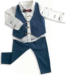 CHOOSEWAY 男の子 フォーマル セットアップ 長袖 蝶ネクタイ 子供服 キッズ フォーマルウエア おしゃれ着 4点セット( ネイビー,  110)