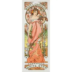 絵画風 壁紙ポスター (はがせるシール式) 【フルサイズ版】 アルフォンス・ミュシャ モエ・エ・シャンドン シャンパン・ホワイトスター 1899年 アールヌーヴォー キャラクロ K-MCH-049S2 (291mm×753mm) ＜日本製＞