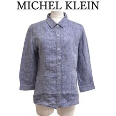 MICHEL KLEIN　ミッシェルクラン　レディース　リネンシャツ　7分袖　レギュラーカラーシャツ　無地　ダンガリー色　M　9号