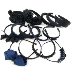 デコルテ アクセサリー他 カチューシャ 14点セット ビジュー リボンなど 黒 ヘアアクセサリー まとめて 大量 レディース 【中古】