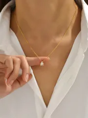 ジュエリー レディース ネックレス ペンダント 1個 ステンレス鋼 水滴型 ストーンペンダントネックレス ゴールド