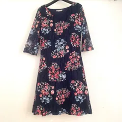 FILLE A SUIVRE フランス製　総レース　ワンピース　花柄　ひざ丈　七分袖