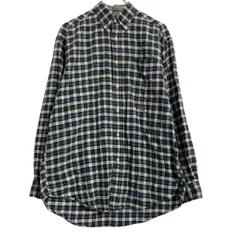 TOMMY HILFIGER 長袖 チェックシャツ S ネイビー グリーン ホワイト マルチカラー ボタンダウン 古着卸 アメリカ仕入 a703-5847