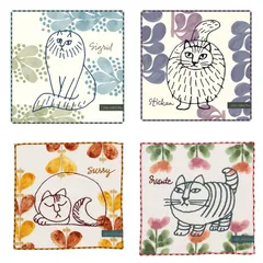 4枚セット LISA LARSON リサ・ラーソン リーブスシリーズ ミニタオル ハンカチ 猫 ねこ