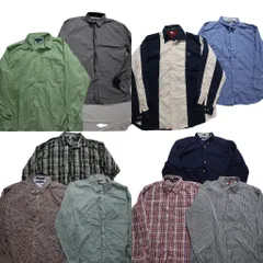古着卸 まとめ売り トミーヒルフィガー 長袖シャツ 10枚セット (メンズ 2XL /3XL ) フラッグタグ  マドラス ストライプ 中古 古着 NA9453