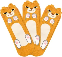 Banane D'or 猫柄 靴下 レディース ソックス アニマルソックス セット( オレンジ3足,  Free Size)