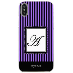 【新品未使用】iPhone11 Pro Max アイフォン11プロマックス クリア ハードケース ( ストライプパープル  イニシャルA ) ボーダー ストライプ イニシャル アルファベット