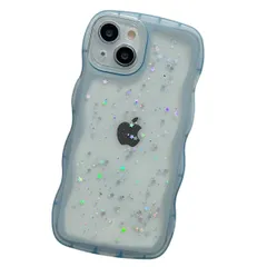 【迅速発送】きらきら iPhone11Pro ケース クリア 透明 ラメ入り 星 キラキラ ウエーブ 波型フレーム かわいい アイホン11 Pro カバー 大人 可愛い デコレーション 女性 人気ブルー