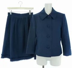 フォクシー ブティック FOXEY BOUTIQUE Skirt Peony Jacket Charlotte セットアップ 上下 ステンカラージャケット 七分袖 総裏地 フレアスカート ひざ丈 ウール 青 ブルー 38 S 40 M 39455 39454のサムネイル