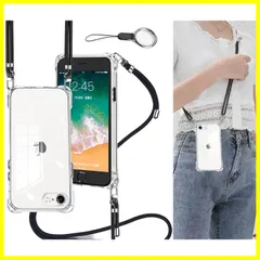 OJBSEN iPhone SE3/2 用ケース アイフォン SE 第3世代/第2世代 カバー iPhone7/8 用ケース [ストラップ2枚付き] 調節可能な ショルダー 肩がけ 首掛け 紐付き 斜めがけ 薄型 透明 軽量 シリコン TPUバンパー ストラッ