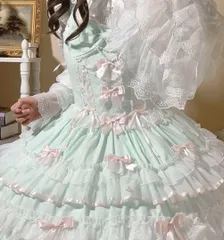 新品未使用 ロリータワンピース  ガーリーリボンたっぷりお出かけコーデ