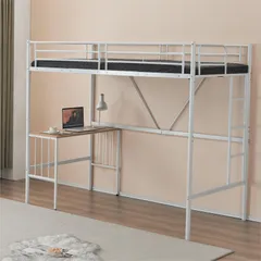 「 シングル」ロフトベッド パイプベッド シングル 木製収納付き 北欧風 子供部屋対応 スチール