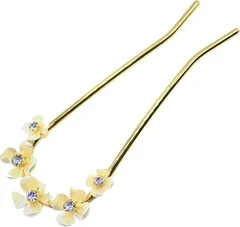 Miaomyao ミャオミャオ 簪 かんざし バチ型 髪飾り 和装 留袖 着物 金属 キュービックジルコニア フラワー 梅の花 白梅 花びら U字 コーム ヘアアクセサリー ゴールド(Gold,  小さめ)