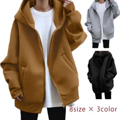 レディース パーカー フード付き L ロング グレー ジャンパー マウンテンパーカー ブルゾン 羽織り ジップアップ 体型カバー 長め丈 大きいサイズ 大き目 キャメル アウター ブラック S M パ#fleur601032