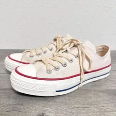 Converse 日本製 キャンバスオールスターJ OX キャンバススニーカー 23.5cm ナチュラルホワイト×赤