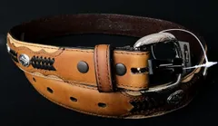 新品 ノコナ ウエスタンベルト レザーベルト USA テキサスブランド  革ベルト バックル取外し NOCONA ツートーン コンチョ 柳5380