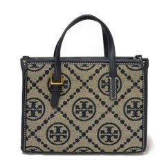 Tory Burch トリーバーチ ミニ モノグラム スクエア トート モノグラム 2WAY ショルダーバッグ ミニバッグ クロスボディ ダブルT ロゴ ジャガード ネイビー トートバッグ 145537