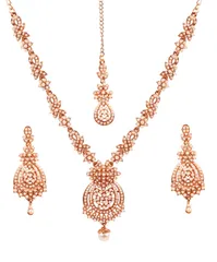 【人気商品】ページェント エレガント ボリウッドジュエリーセット プロム tikkaウェディングゲストゴールドネックレス ブライド アクセサリー maang ウエスタンクリスタル インディアンジュエリーセット チャンキーラインストーンネックレス レディース 合