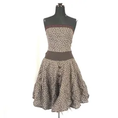 イタリア製/高級ハンドメイド★ドレスワンピース/チューブトップ【size-S/茶/ブラウン/花柄】ノースリーブ/パーティー◆BH142