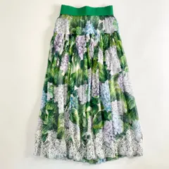 30a28 DOLCE&GABBANA ドルチェアンドガッバーナ 花柄シアースカート 38 グリーン 紫陽花 ボタニカル ボトムス 透けのサムネイル
