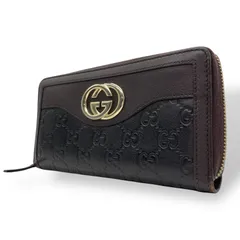 美品 GUCCI グッチ 長財布 グッチシマ ラウンドファスナー インターロッキングG 黒 茶 バイカラー メンズ レディース M5