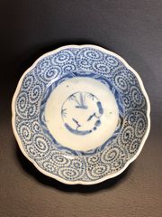 染付 古伊万里 小皿　蛸唐草 骨董 古美術 直径15cm (t71605)
