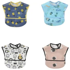 【特価商品】[スリーマッシュルーム] お食事用エプロン ベビー 離乳食 エプロン 3D 立体 保育園エプロン - 防水よだれかけ 赤ちゃん 4枚セット 速乾 洗濯機で洗える 名前を書ける 【保育士推奨】 保育園用 男の子 女の子