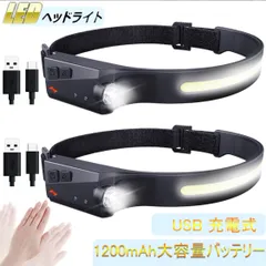 【2個セット】ヘッドライト 充電式USB  LEDデュアル光源 ヘッドランプ 5種点灯モード 58g超軽量　高輝度 アウトドア用ヘッドライト IPX4防水 防塵 1200mAh大容量 最大8時間使用可能