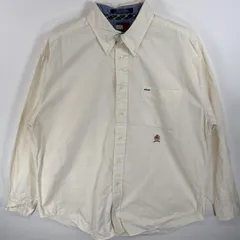 古着 90's/90年代 トミーヒルフィガー TOMMY HILFIGER 長袖シャツ ボタンダウンシャツ ワンポイント ロゴ 刺繍 胸ポケ L  ホワイト系 無地 メンズ