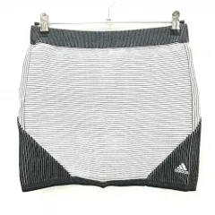 【美品】アディダス ニットスカート 白×黒 ボーダー 後ろストライプ ナイロン100％ レディース J/L ゴルフウェア adidas