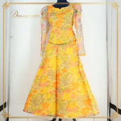 フラダンス 衣装 ツーピース セットアップ 上下セット イエロー系 花柄 ハワイアン アロハ 明るい 華やか かわいい 上品 黄 緑 オレンジ系 グリーン系 ピンク系