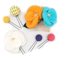 髪飾り ６点セット 京都 西陣 和小物 京あそび MIYAKO ASOBI 黄色 成人式 花 和風 浴衣 着物 振袖 袴 七五三 子供 キッズ 結婚式お呼ばれ 卒業式 髪留め 入学式 コーム 日本製 送料無料 W 98 CM-IK-168 w770　Si