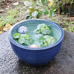 昭和レトロ】火鉢 海鼠釉 青 幾何学模様 メダカ鉢 睡蓮鉢 骨董 - メルカリ