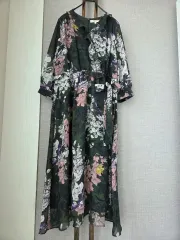 g studio フリルカラー パフ袖 シフォンロングワンピース