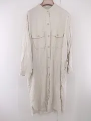 ◇ Aunt Marie's スタンドカラー 長袖 膝下丈 ワンピース サイズF ライトベージュ系 ベージュ系 マルチ レディース E  【1304260002392】