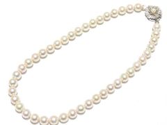 照り〇 美品 本真珠 パール ネックレス ☆ K14 WG留め具 ジュエリー アクセサリー 薄ピンク系 9～9.5mm アコヤ真珠 ▼7D