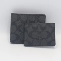 良品 コーチ ブラック レザー シグネチャー柄 札入れ カードケース付 メンズ折り財布 KRH その他 2000000 NSK