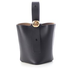 ロエベ ペブル バケット ミニ スムースカーフ レザー 2Way ショルダー ハンドバッグ ブラック【中古】