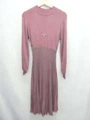 ◇ ⊇ 未使用 マジェスティックレゴン 長袖 ロング プリーツライクニットワンピース サイズM パープル系 レディース E  【1507100015976】