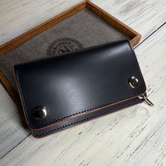 【トラッカーウォレットミドル 3層】ブラック 北米 茶芯 シルバー YKK