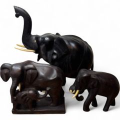 木彫り 象 ゾウ 置物 3体セット 木工 アジアン雑貨 インテリア