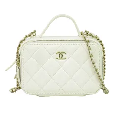 本物 シャネル CHANEL ココマーク マトラッセ スモール バニティ 2WAY ショルダーバッグ ハンドバッグ レザー ホワイト Matelasse バッグ 中古 【フォロー割】