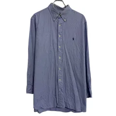 Ralph Lauren 長袖 チェックシャツ 17 L 程 ライトブルー ラルフローレン ボタンダウン ポニー刺繍 古着卸 アメリカ仕入 a701-5817