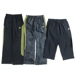 アディダス adidas 3点 パンツ スポーツウェア ジャージ ナイロン系 ロング クロップド CLIMALITE CLIMAPROOF スリーストライプ 刺繡 プリント M OT LL相当 黒 ブラック ■GY09 X