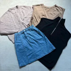 【4点まとめ売り】COLZA  コルザ レディース Lサイズ ニット カーディガン デニム ミニスカート ノースリーブ カットソー ブラック ピンク ナチュラル ガーリー カジュアル