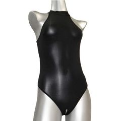 レオタード　ハイレグ　穴あき　光沢ブラック×シアーブラック レオタード ハイレグ 穴あき 光沢ブラック×シアーブラック