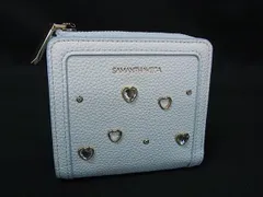 ■美品■ Samantha Vega サマンサベガ レザー ハート 二つ折り 財布 ウォレット 小銭入れ ライトブルー系×ホワイト系 DK1259