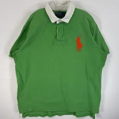 古着 90's/90年代 ポロバイラルフローレン Polo by Ralph Lauren 鹿の子 半袖 ラガーシャツ ビッグポニー 肉厚 ラバーボタン XXL  グリーン系 無地 メンズ